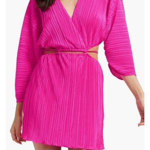 Good American long sleeved cutout plisse dress (pink) small